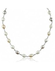Sterling silver multi color 9-9.5mm freshwater pearl necklace, 17.5"