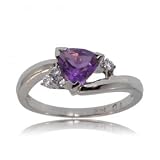 White Gold Ring Trillion Cut Amethyst & Diamond Gems