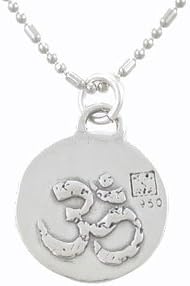 Small Round Reversible Om (Aum) Pendant with Words of Inspiration in Sterling Silver on 18" Rhodium 3 Bead 1 Bar Chain, #7971