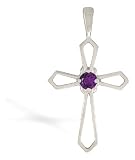 14K White Gold Genuine Round Amethyst Cross Pendant