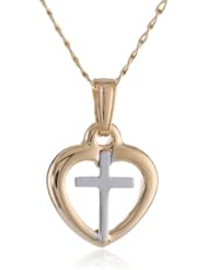 Childrens and Babys 14k Gold Filled Open Heart with Cross Two-Tone Pendant Necklace, 15"