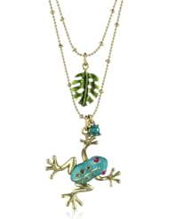 Betsey Johnson Teal and Gold Frog Pendant Necklace Two-Row Necklace