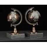 Designer Bronzed Globe Bookends on a Marble Base