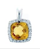  : 14k White Gold Citrine Diamond Bezel Pendant