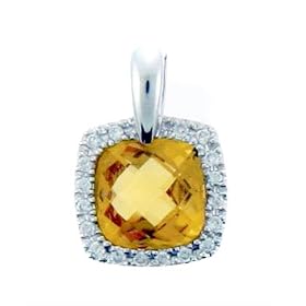 14k White Gold Citrine Diamond Bezel Pendant by 