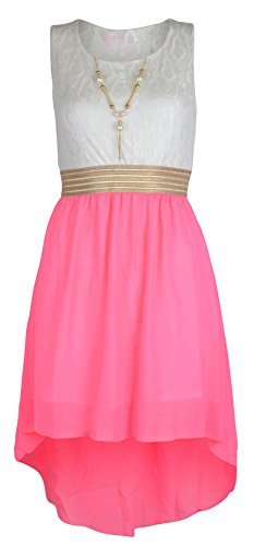 Girls Sleeveless Waist Band Asymmetrical Chiffon Dress with Neckless