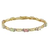  18K Gold over Sterling Silver Created Multi Opal & Diamond Accent Rectangle Link Bracelet