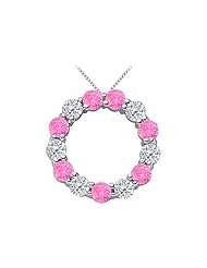 2 Carat Diamond and Pink Sapphire Circle Necklace in 14k White Gold