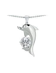 Original Star K (tm) Round Genuine White Topaz Good Luck Dolphin Pendant in .925 Sterling Silver