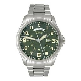 Swiss Army Infantry Vintage Day Date Steel 44mm Watch - Olive Dial, Stainless Steel Bracelet 241291
