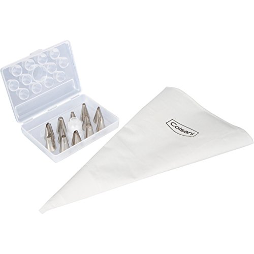 14-piece Cake Decorating Set By Colsani - Kit Includes 12 Stainless Steel Tips, Reusable Cotton Pastry Bag, Coupler, and Storage Case