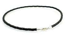 Black Braided Leather Choker With Sterling Silver Lobster Clasp - 4 Mm