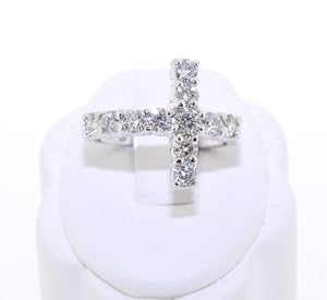 14K White Gold Diamond Cross Ring