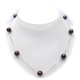 HinsonGayle AAA 9.0-9.5mm Black Pearl Tin Cup Necklace on 18K Gold Chain by