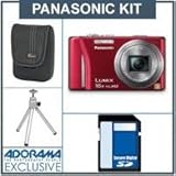 Panasonic Lumix DMC-ZS10 Digital Camera Kit - Red - with 4GB SD Memory Card, Camera Case, Table Top Tripod