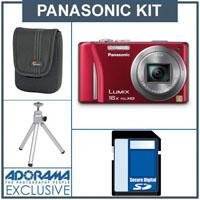 Panasonic Lumix DMC-ZS10 Digital Camera Kit - Red - with 4GB SD Memory Card, Camera Case, Table Top Tripod