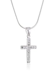 VINANI brand Germany 925 Sterling Silver Women Pendant slim Cross with white Zirconia & Snake Chain Necklace AKS-S
