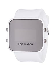 White LED Mirror Digital Sport Watch Unisex for Men and Ladies Silicone Jelly Band-White