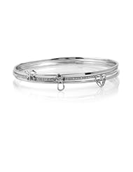 Jessica Simpson Silver Diamond Accent Cross Heart & Butterfly Stackable Bangle
