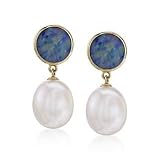 Cultured Pearl, Opal Drop Earrings In 14kt Yellow Gold. Drop Earrings