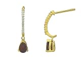 10k Yellow Gold Pear Shaped Garnet and Diamond J-Hoop Earrings