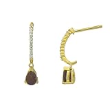 10k Yellow Gold Pear Shaped Garnet and Diamond J-Hoop Earrings