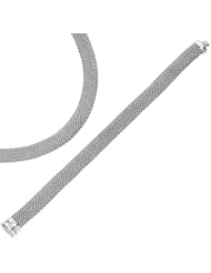 Silver Rhodium Plated 7.50" 10.7mm Polish Semi Round Like Mesh Bangle With Box Catch Clasp