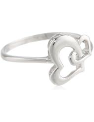 14k White Gold Double Heart Ladies Ring, Size 7