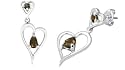 Pear & Round Smoky Quartz Dangling Heart Earrings Sterling Silver