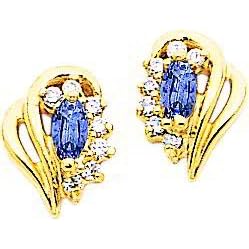 14K Gold Marquise Tanzanite Diamond Earrings Jewelry by FindingKing