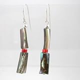 Sterling Silver, Abalone and Coral Earrings by Santo Domingo Artist Priscilla Nieto, #9308