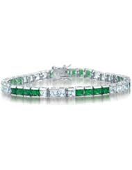 Cubic Zirconia And Sterling Silver Emerald Princes Cut Tennis Bracelet