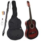 38" Inch Student Beginner COFFEE Acoustic Guitar with Carrying Case & Accessories, eBook, Medium Translucent Blue Guitar P...