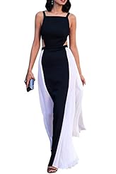 Square Neck Backless Colorblocking Cotton/Nylon/Polyester Maxi Dress 