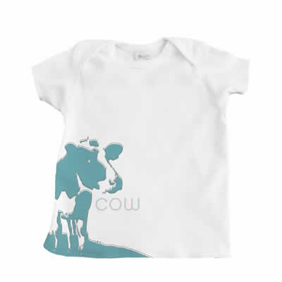 Boy's White Infant T-Shirt with Blue Cow Design
