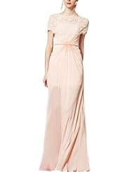 A-line Scoop Neck Lace Sequined Beaded Short Sleeves Cocktail Floor Length Homecoming Dress/Pageant Dress/Prom Dress/Party Dress/Wedding Dress 