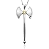 Men's 14k Gold and Silver Ax White Diamond Pendant Necklace - 0.05 carat