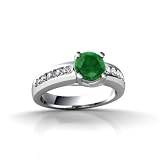 14K White Gold Genuine Round Emerald and Diamond Ring