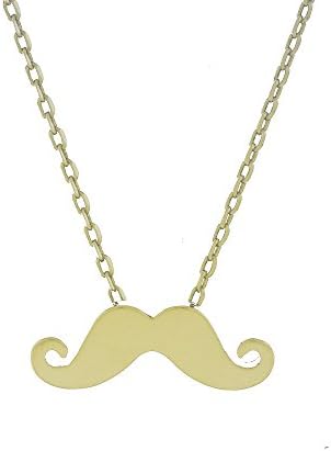 Comical Tiny Cute Mustache Beard Charm Necklace (Sterling Silver in Gold Tone)