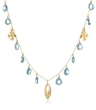 14k Yellow Gold Blue Topaz Necklace, 16"