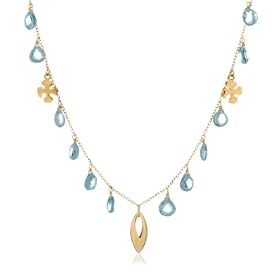 14k Yellow Gold Blue Topaz Necklace, 16 by