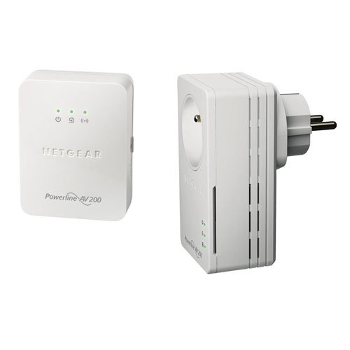 Netgear XWNB1601-100FRS Pack d'adaptateurs CPL Wifi Extendeur Powerline 200Mbit/s Nano Pass Thru 200 Avec prise femelle integree Wifi integre 1 port