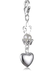VINANI brand Germany 925 Sterling Silver Charm Pendant Heart with Pearl in Crown shiny HHKR