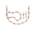 14K Yellow Gold Multicolor Pearl Necklace (18''), Bracelet (7'') and Earrings Set