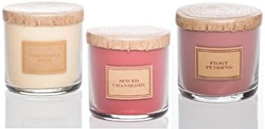 Eco Candle "MERRY CHRISTMAS" 3 Pack Scented Soy Candles in 5oz Recycled Glass Tumblers - Includes 3 Candles, one of each; Christmas Pear, Spiced Cranberry &amp; Figgy Pudding. 100% USA Made!