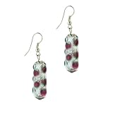 Dangle Green Purple Spotted Silver Foil Murano Glass Earrings