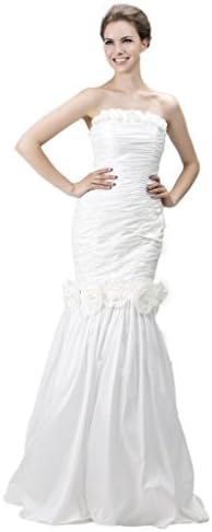 Bridal Mall Women's Mermaid Hand-made Flower Zipper Wedding Dress White 2