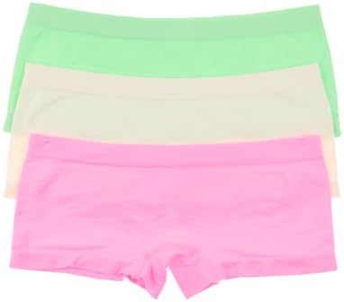 3 Pack Seamless Polyamide Elastane Soft Feel Boyshort Hipster Panties (Large, Lm/NPnk/Ivry)