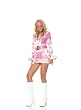 Sexy 2Pc Retro Groove Print Go-Go Hippy Long Sleeve Zipper Front Halloween Costume
