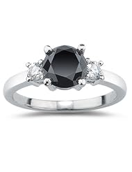 2.00 Cts Black & White Diamond Three Stone Ring in 14K White Gold